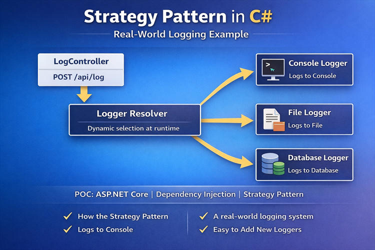 Real-World Strategy Pattern in C# – Logging Example with Console, File, and Database